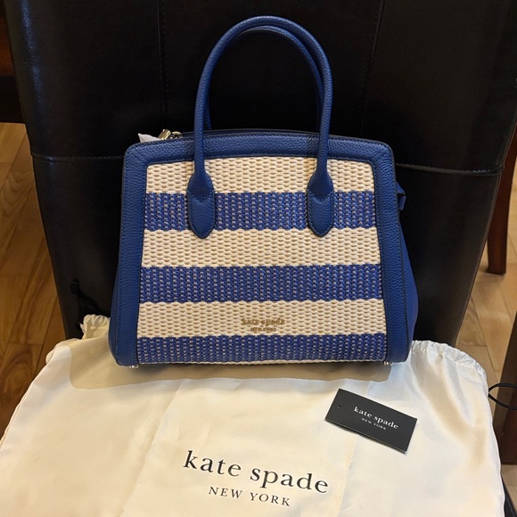kate spade Handbags - Kate Spade Blue and Cream Striped woven Satchel
